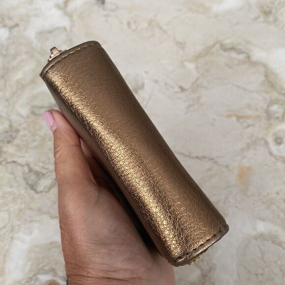 Love & Lore Vegan Bronze Gold Tone Compact Zip Wallet - Picture 6 of 10